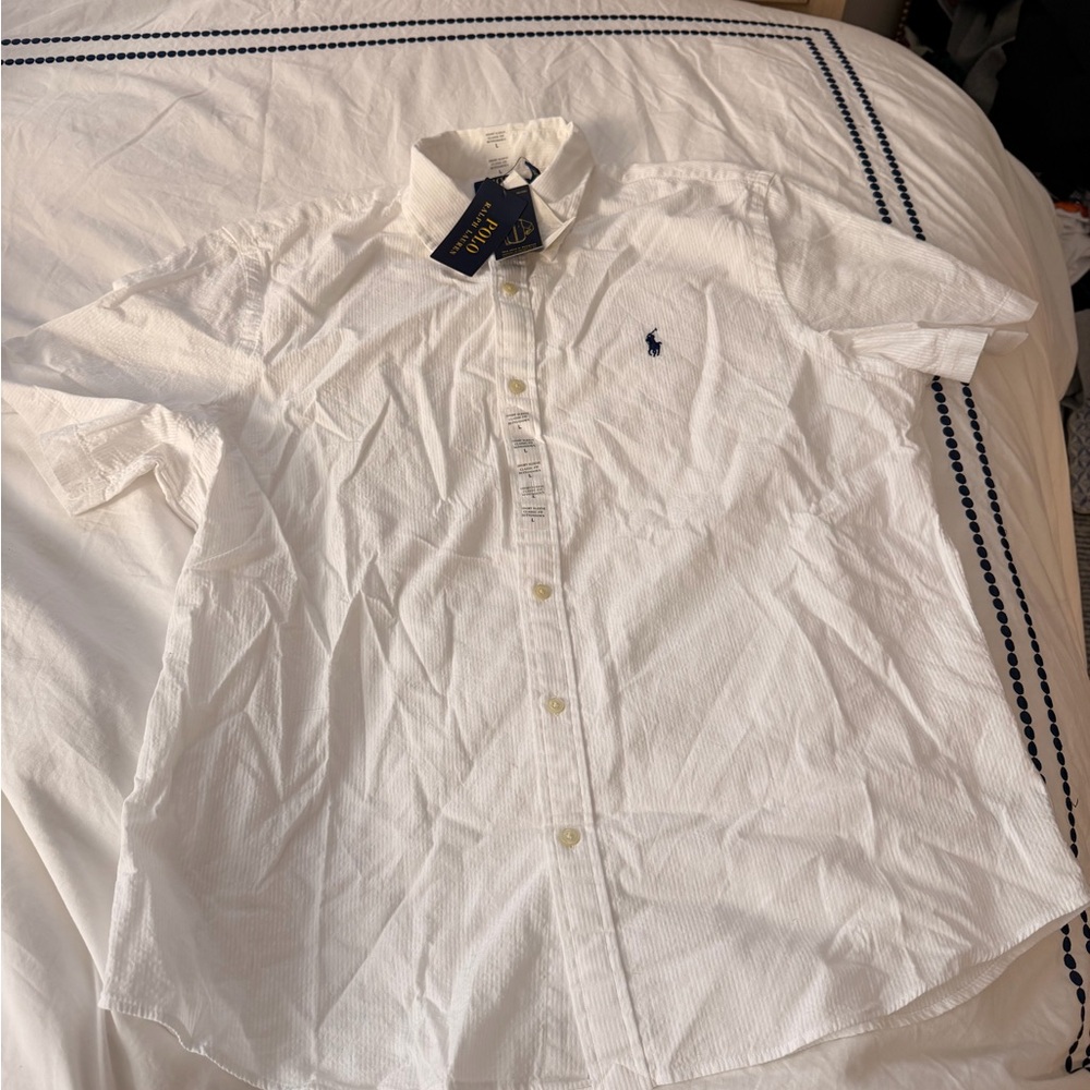 NWT Polo by Ralph Lauren White Seersucker Short-Sleeve Button-Down Shirt - Picture 3 of 7